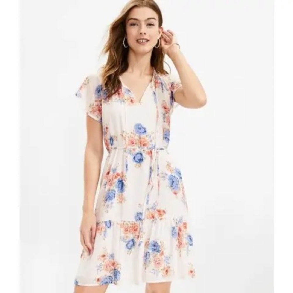 LOFT Cream Floral Mini Dress